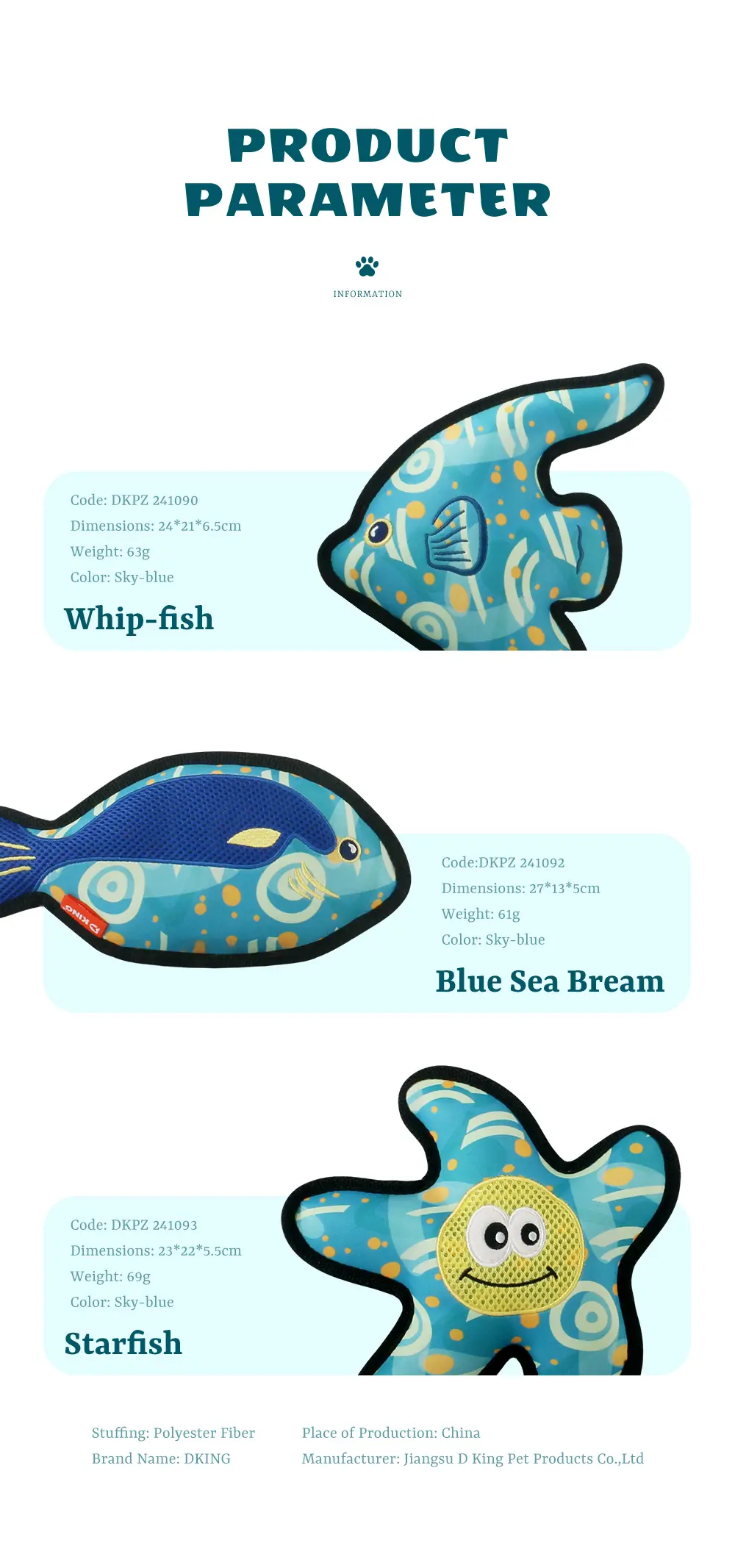 2025 Latest Pet Interactive Plush Toy Series, Innovative Design Enhances Pet's Fun, Safe Materials:Whip-fish,Blue Sea Bream,Starfish (6)