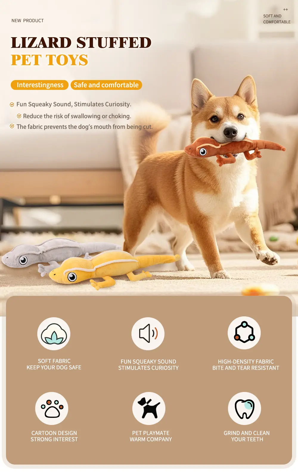 Dog Plush Toy With A Creative Lizard Design, Accompanying Growth (5)