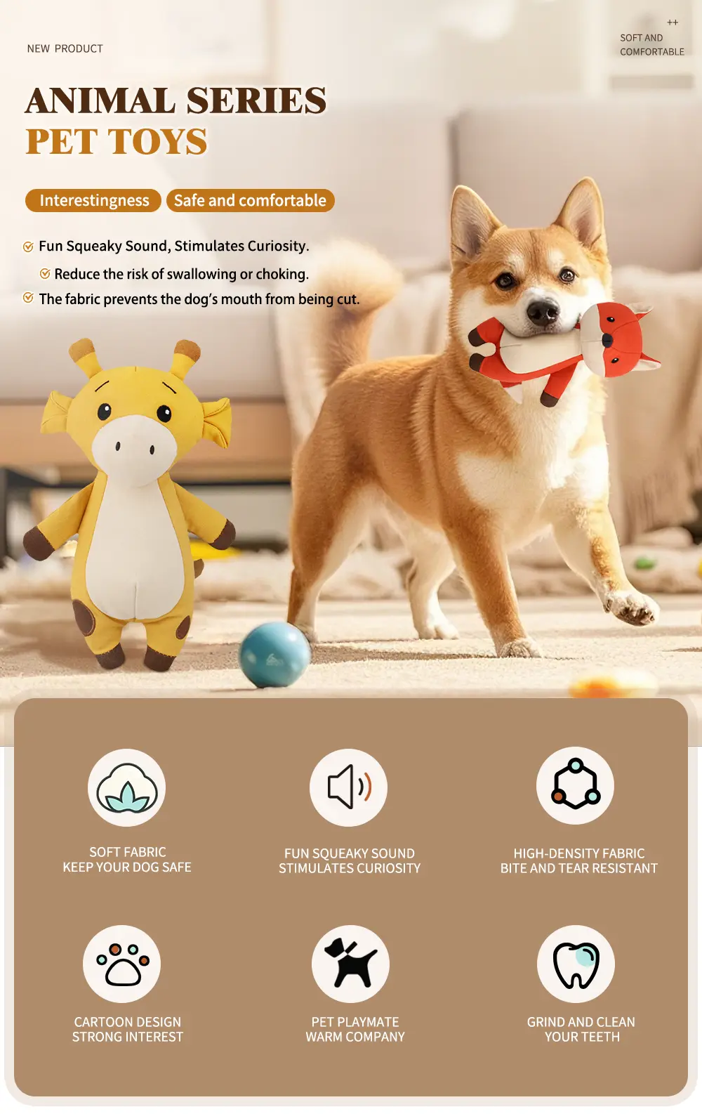 Fox, Deer, And Pig Plush Toys, Exquisitely Designed For Pet Companionship And Health Promotion (4)