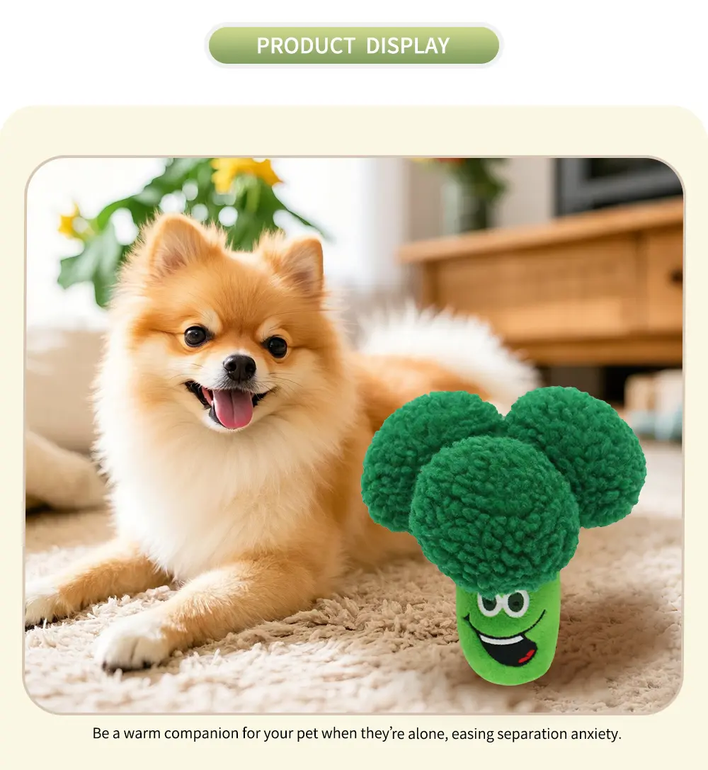 A happy dog playing with a colorful plush toy