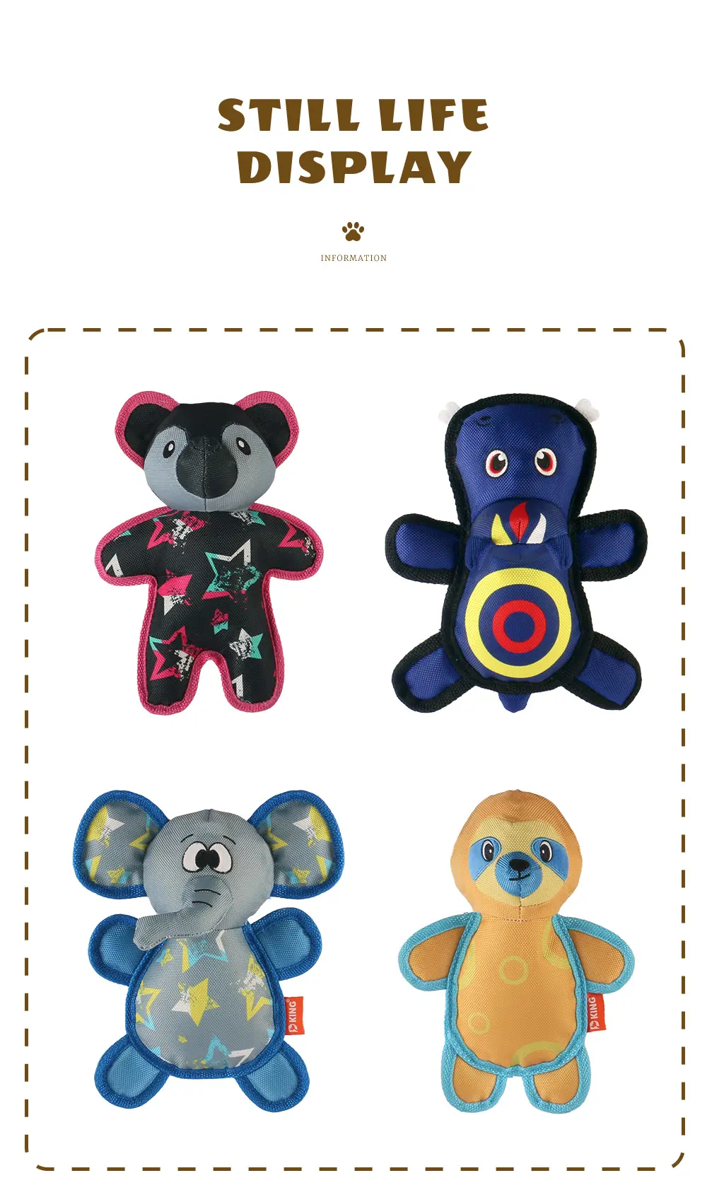 Dog Chew-Resistant Interactive Plush Toy Series:Bear, Hippo, Hippo, Elephant, Sloth (11)