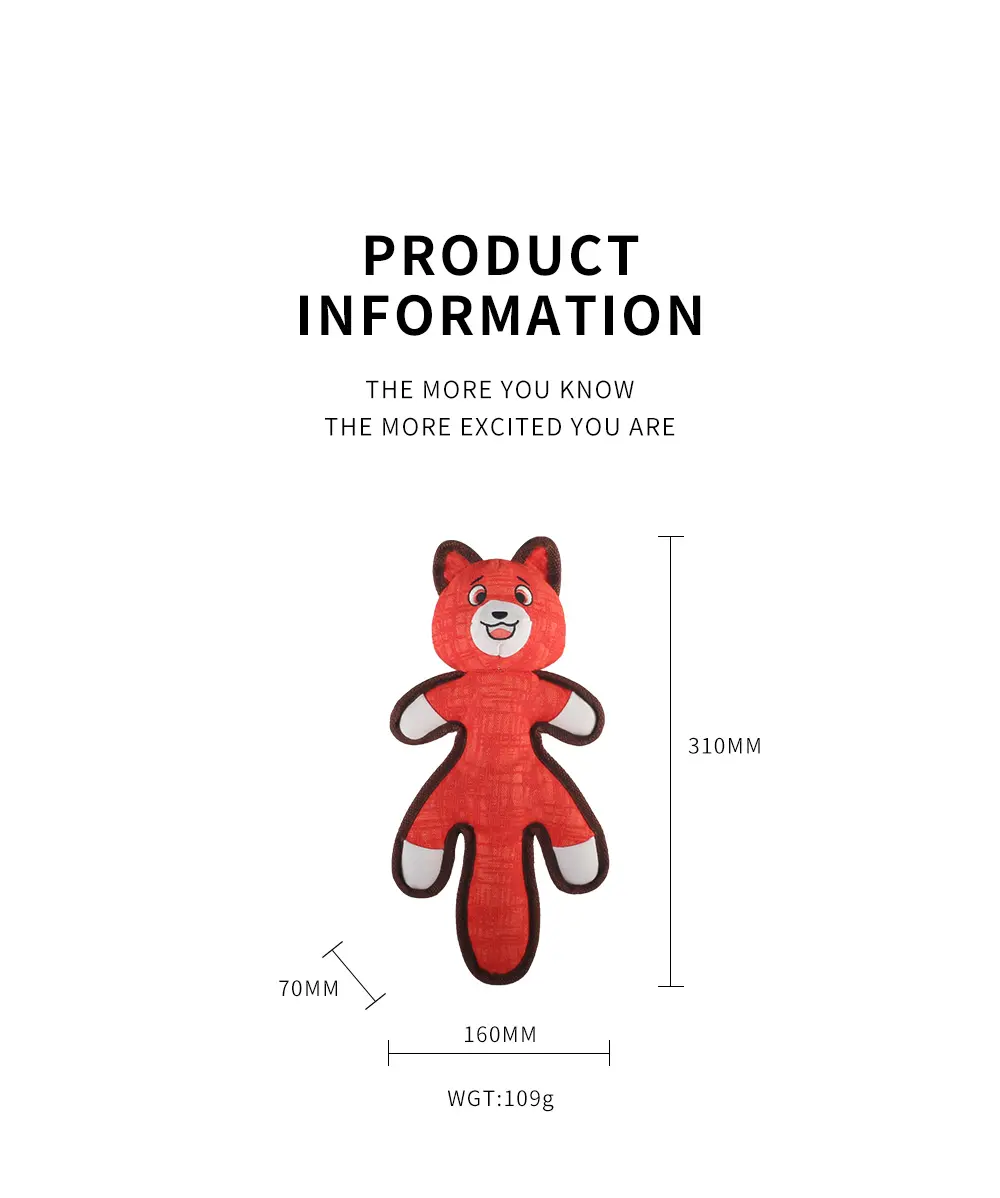 2025 New Product Classic Animal Shape Sturdy Dog Toy Collection Oblate Body Fox (6)