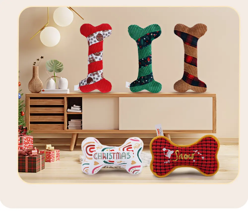 Christmas collection of squeaky plush toys Interlaced Red Bone,Interlaced Brown Bone,Interlaced Green Bone,Bounded Red Bone,Plush White Bone-1 (8)