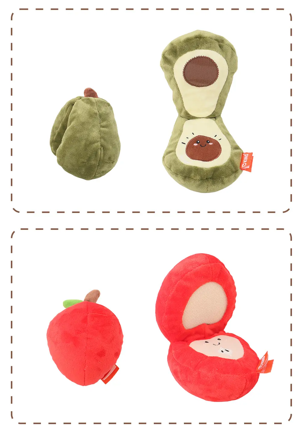 Creative Fruit Series Interactive Pet Plush Toys:Pear、Banana、Avocado、Apple (12)