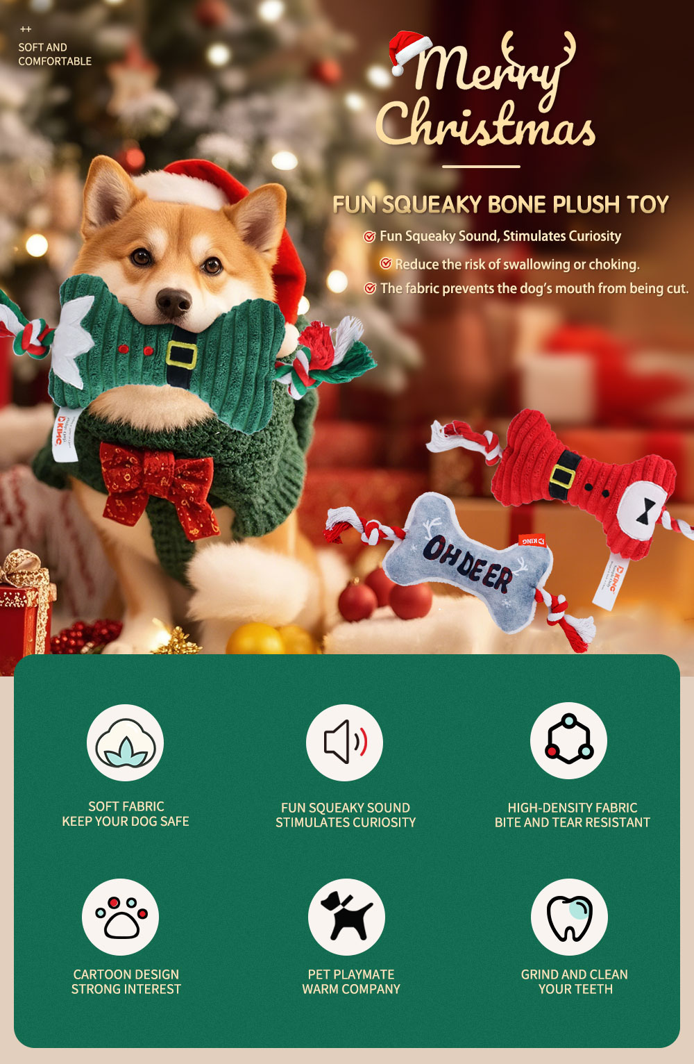 Discover the Irresistible Squeaky Bone Plush Toy - Ideal for Your Dog's Playtime, Stress - Relief and Chewing Needs-1 (1)
