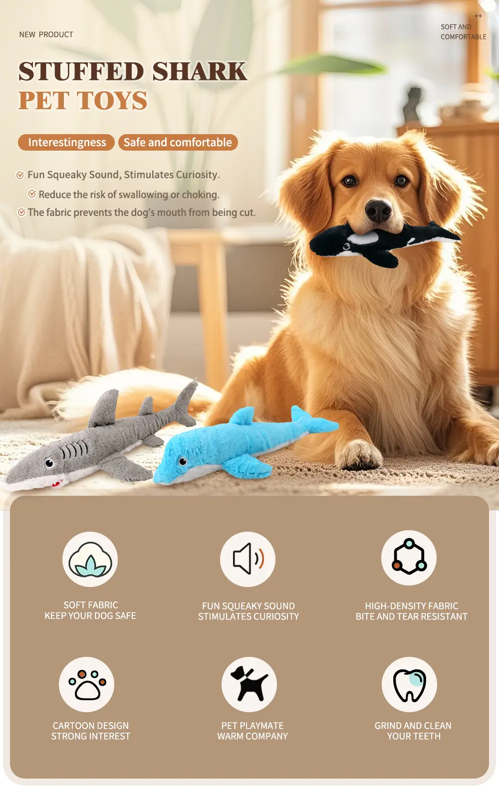 Cuddly Shark Pet Toy Soft Polyester, Lifelike Charm! (6)