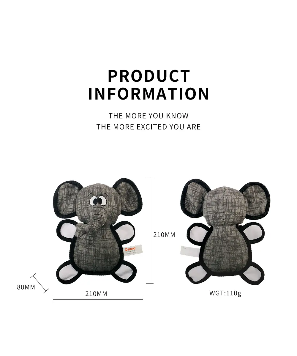 2025 New Product Classic Animal Shape Sturdy Dog Toy Collection Oblate Body Elephant (5)