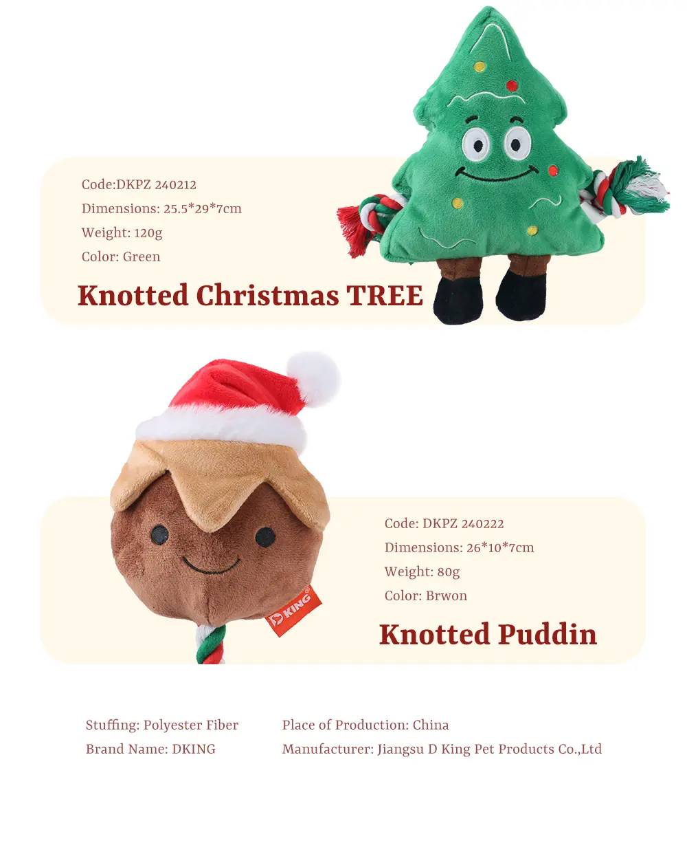 2025 Latest Innovative Dog Interactive Plush Toy Series Unveiled Candy Cane, Gingerbread Baby, Knotted Christmas TREE, Knotted Puddin (8)