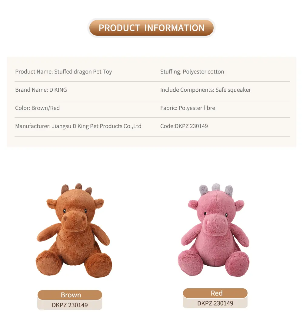 Cute animal-shaped pet stuffed toys with soft and comfortable material:Stuffed DragonPet Toy (8)