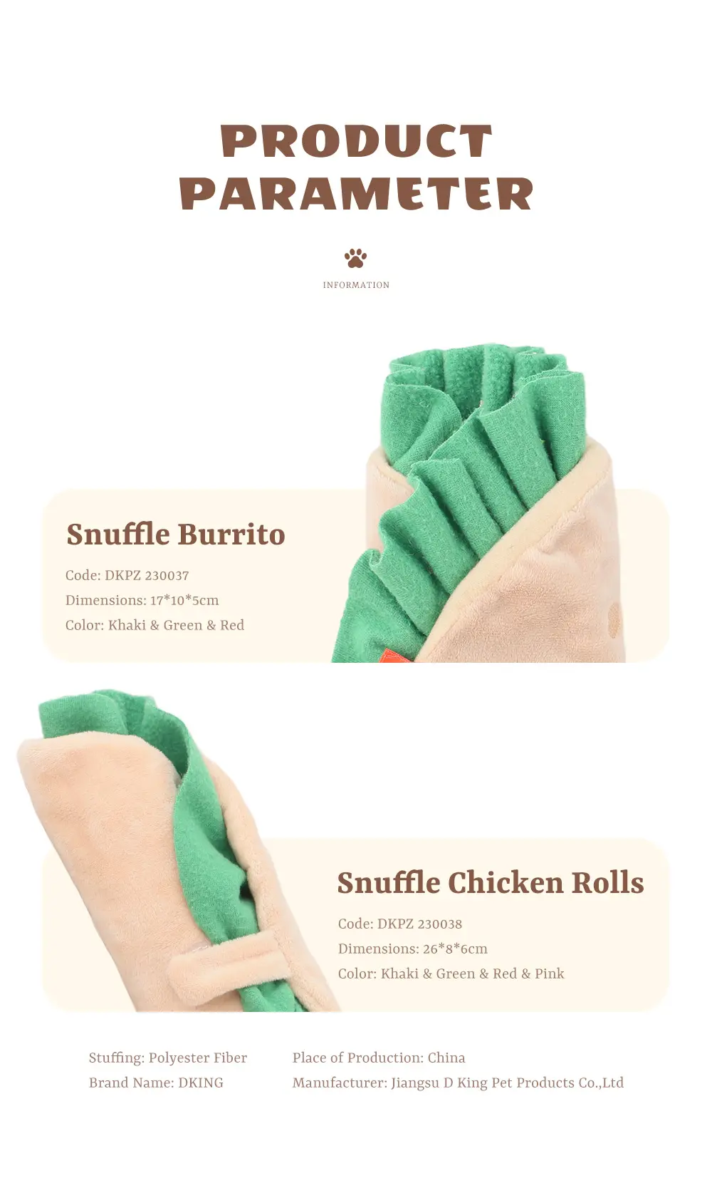 Food-shaped Pet Plush Toys:Snuffle Burrito,Snuffle Chicken Rolls (7)