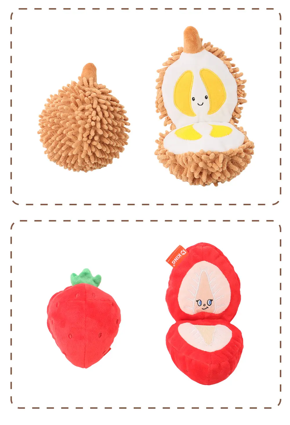 Fig, Kiwi, Durian, Strawberry Four Creative Fruit-Shaped Plush Toys For Pets (12)
