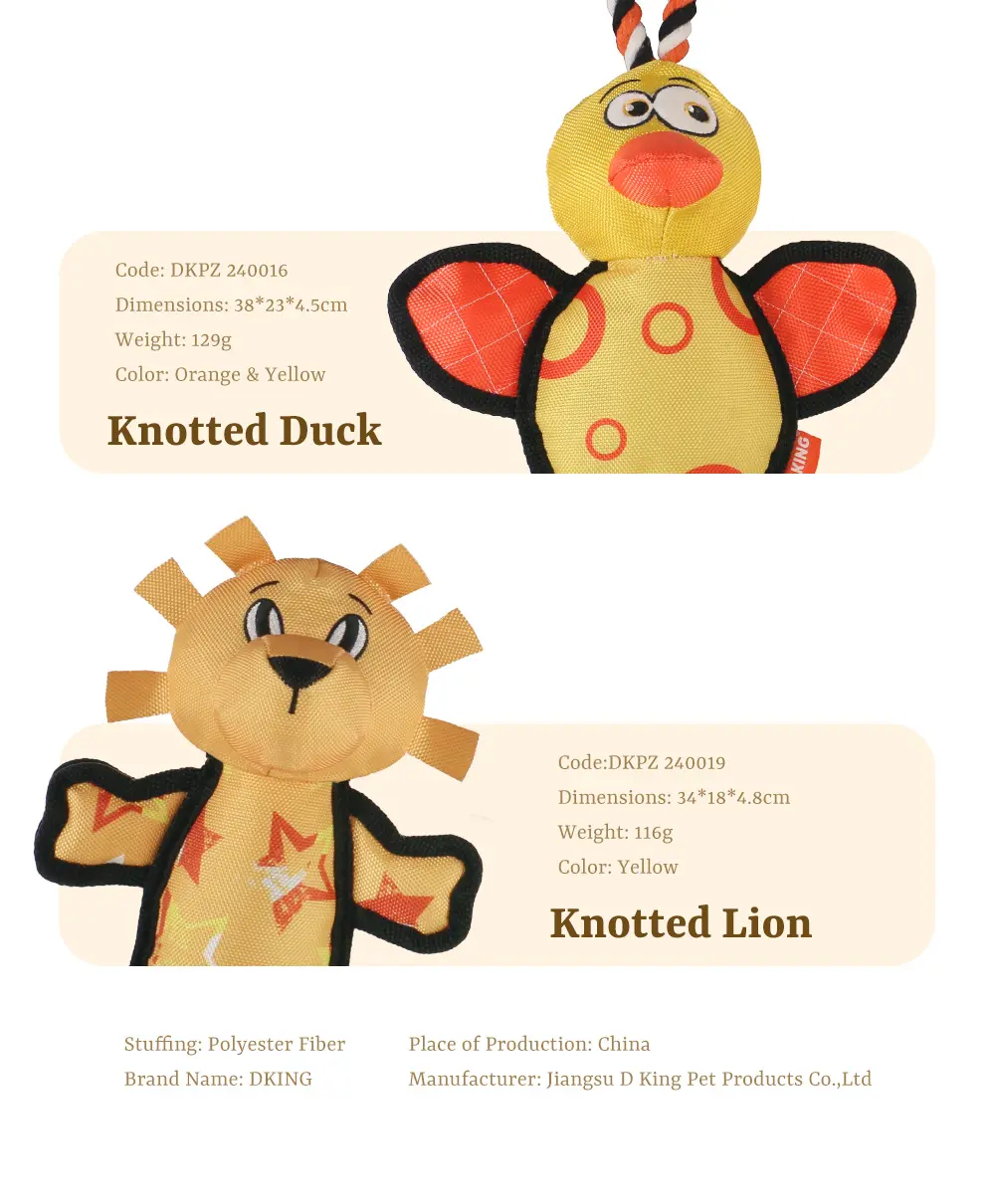 Latest Stylish Interactive Dog Stuffed Toys:Knotted Fox,Knotted Monkey,Knotted Duck,Knotted Lion (8)