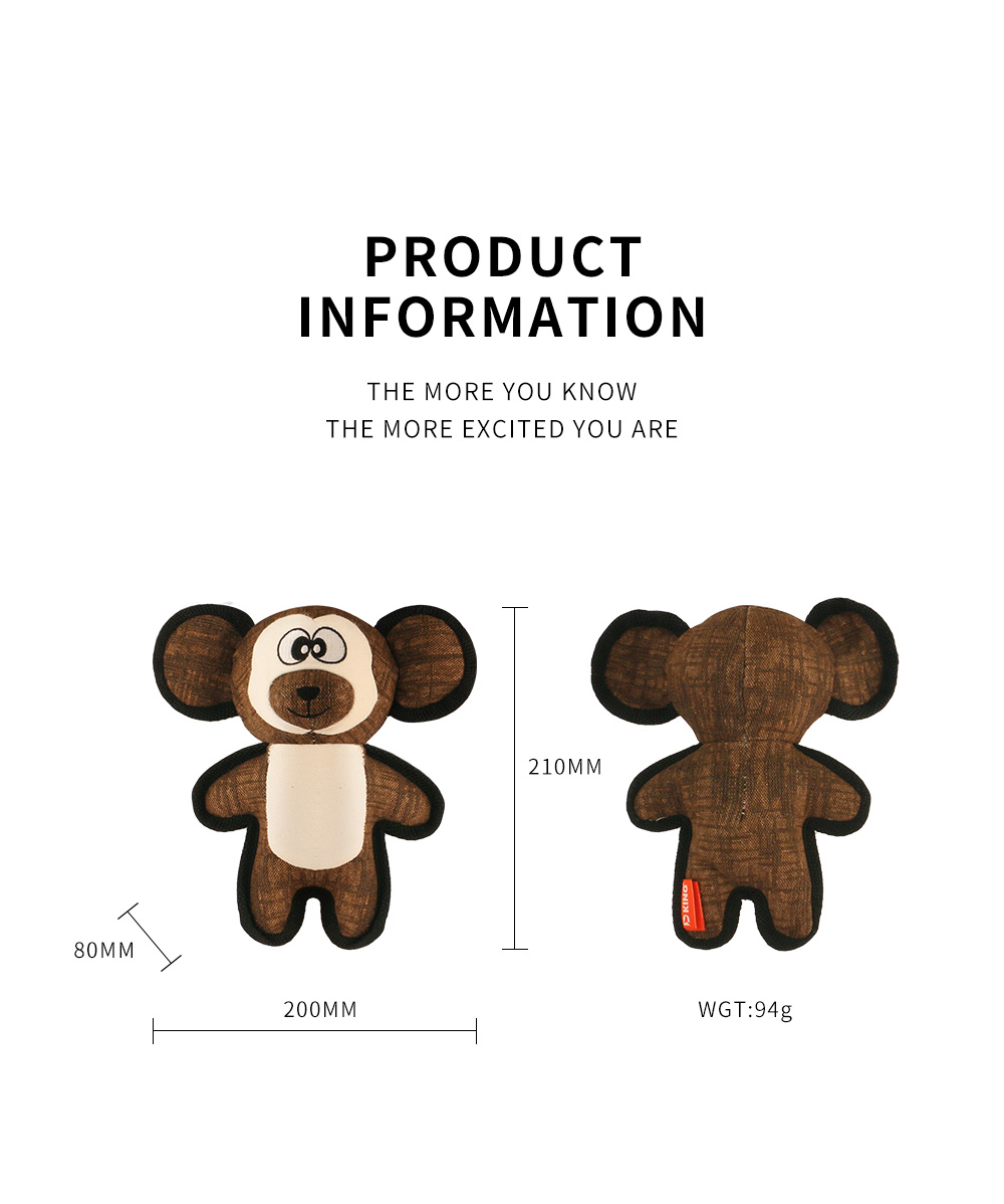 2025 New Product Classic Animal Shape Sturdy Dog Toy Collection Oblate Body Monkey (6)