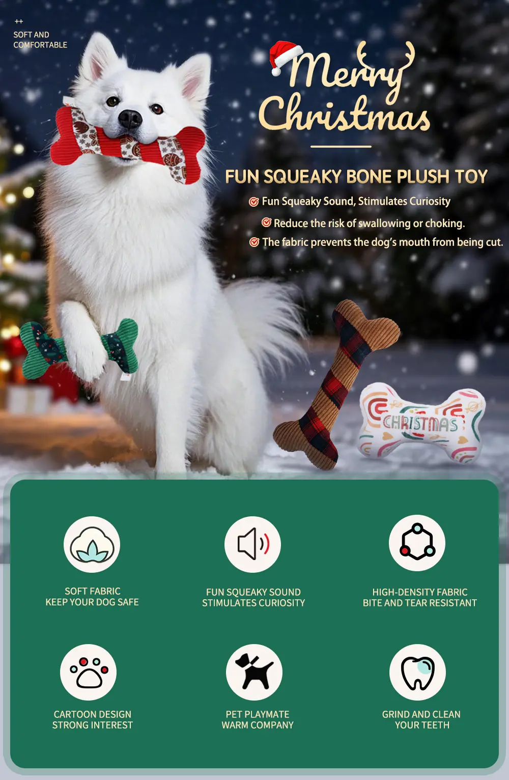 Christmas collection of squeaky plush toys Interlaced Red Bone,Interlaced Brown Bone,Interlaced Green Bone,Bounded Red Bone,Plush White Bone-1 (1)