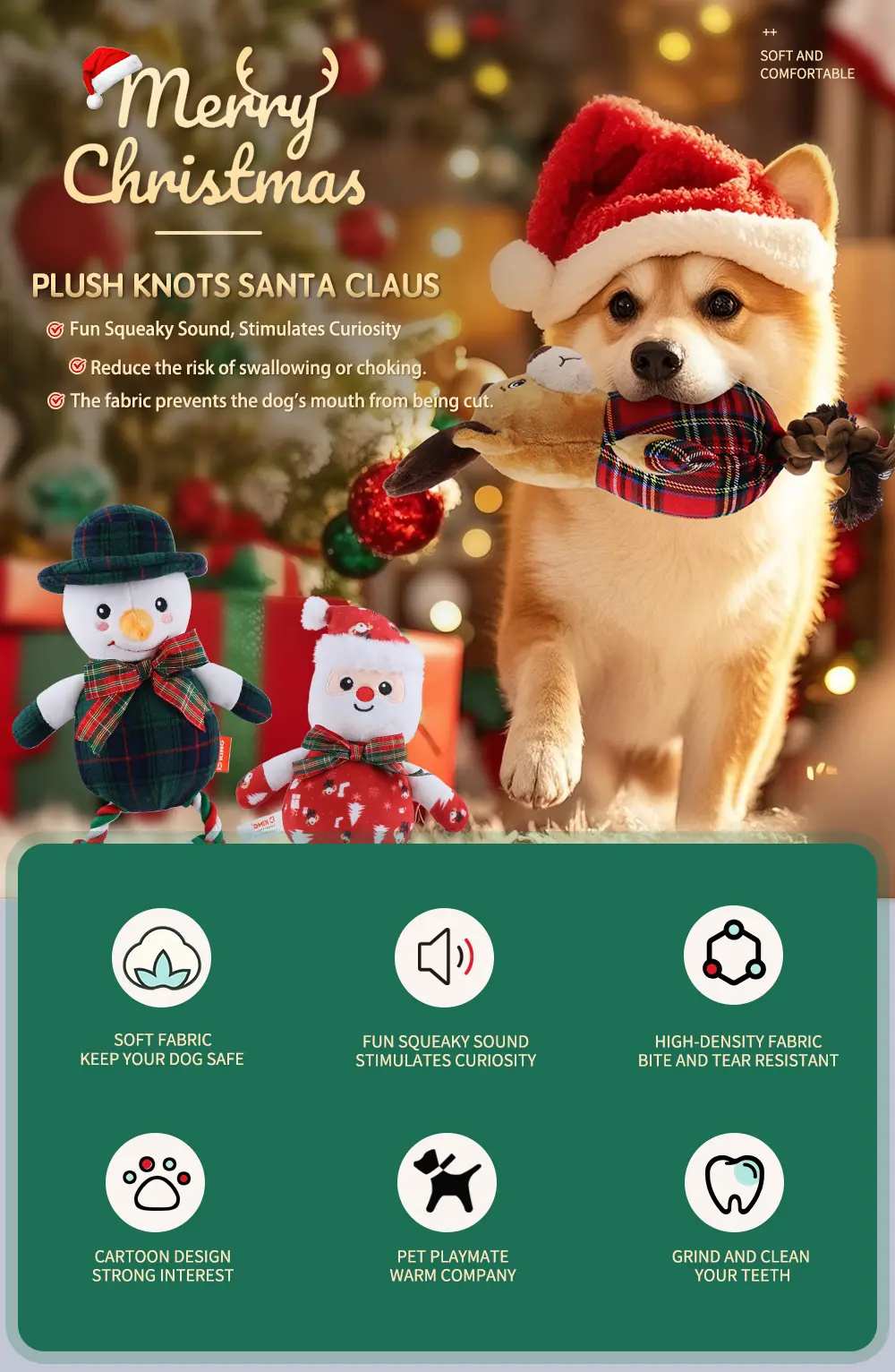 Christmas Series Characteristic Squeaky Plush Toys, Adding Holiday Fun, Warm Companionship, Letting Joyful Sounds Echo Through the Entire Winter (7)