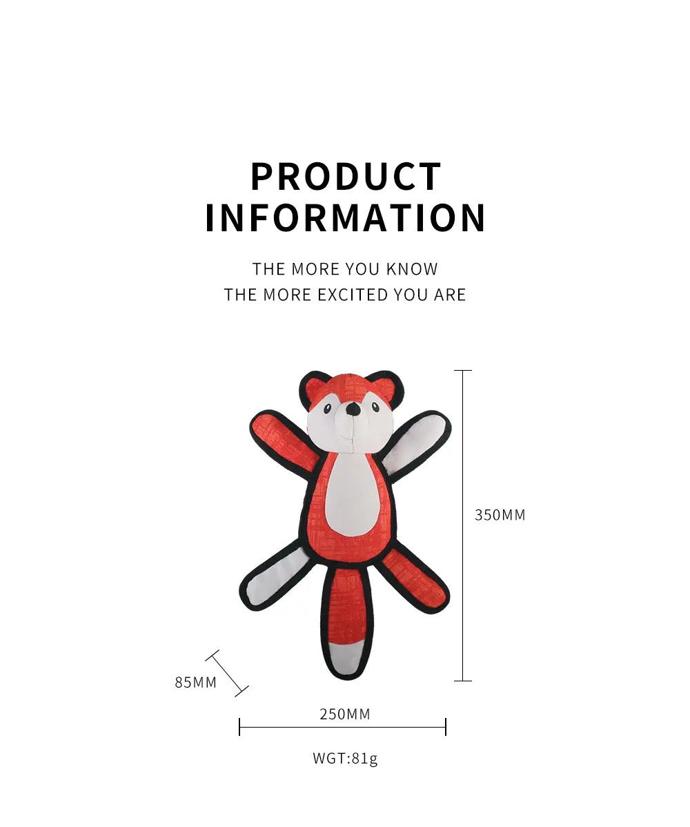2025 New Product Classic Animal Shape Sturdy Dog Toy Collection Oblate Body Fox (6)