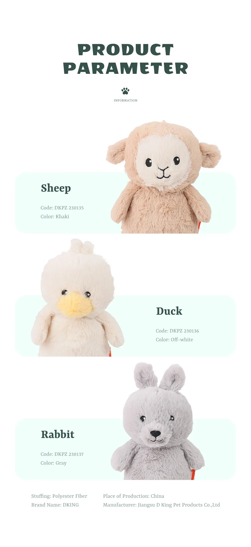 Cute Animal Plush Toy Series adorable designs, cozy companionship, soft and durable Sheep, Duck, Rabbit (6)