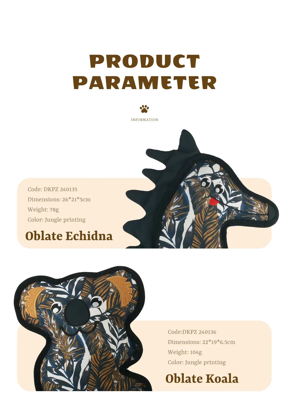 Innovative Design Series of Latest Dog Interactive Plush Toys Oblate echidna, Oblate koala, Oblate monkey, Oblate hedgehog, Oblate crocodile (7)