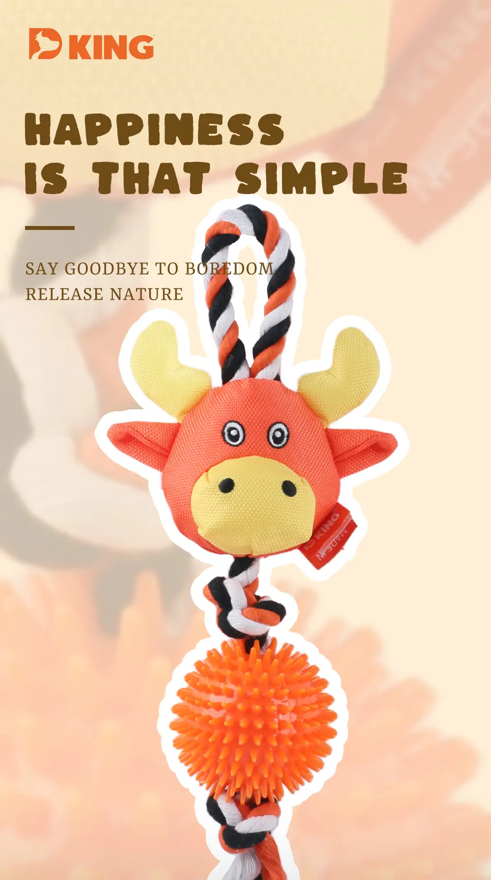 Dog Toys Safe, Soft, and Entertaining:Knotted Rhino,Knotted Giraffe (3)