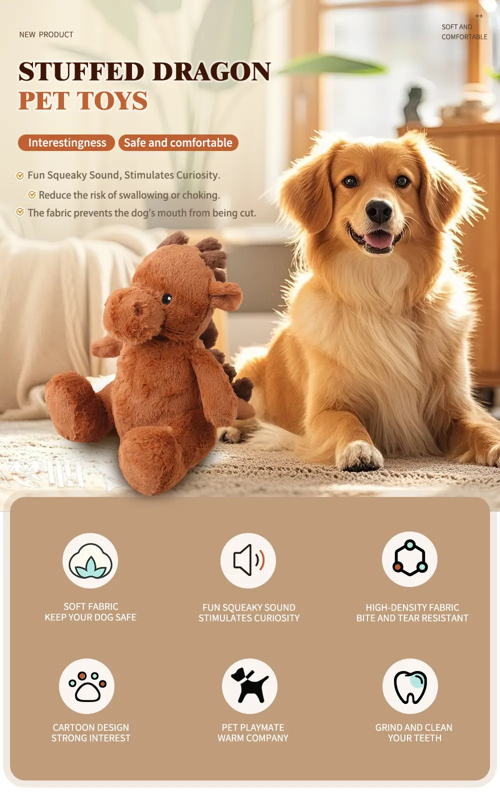 Cute animal-shaped pet stuffed toys with soft and comfortable material:Stuffed DragonPet Toy (5)