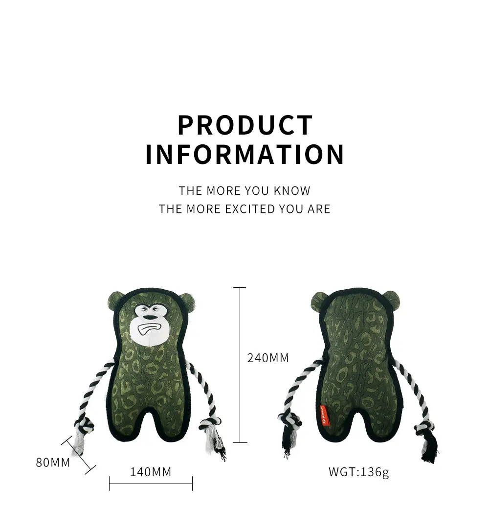 2025 New Product Classic Animal Shape Sturdy Dog Toy Collection Oblate Knotted Bear (6)