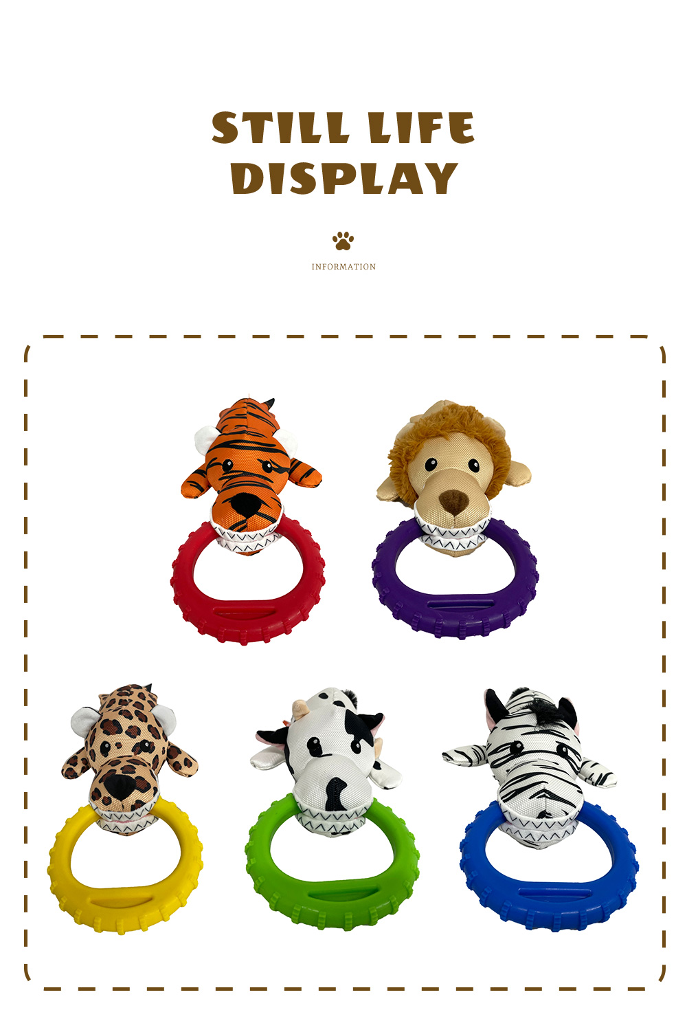 Fun Dog Interactive Plush Toys:Tiger,Lion,Leopard,Cow,Zebra,Zebra (12)