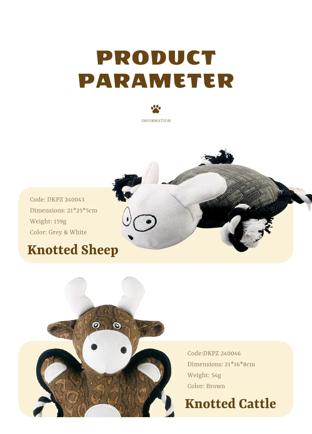 2025 New Product Classic Animal Shape Sturdy Dog Toy Collection Knotted Sheep (8)