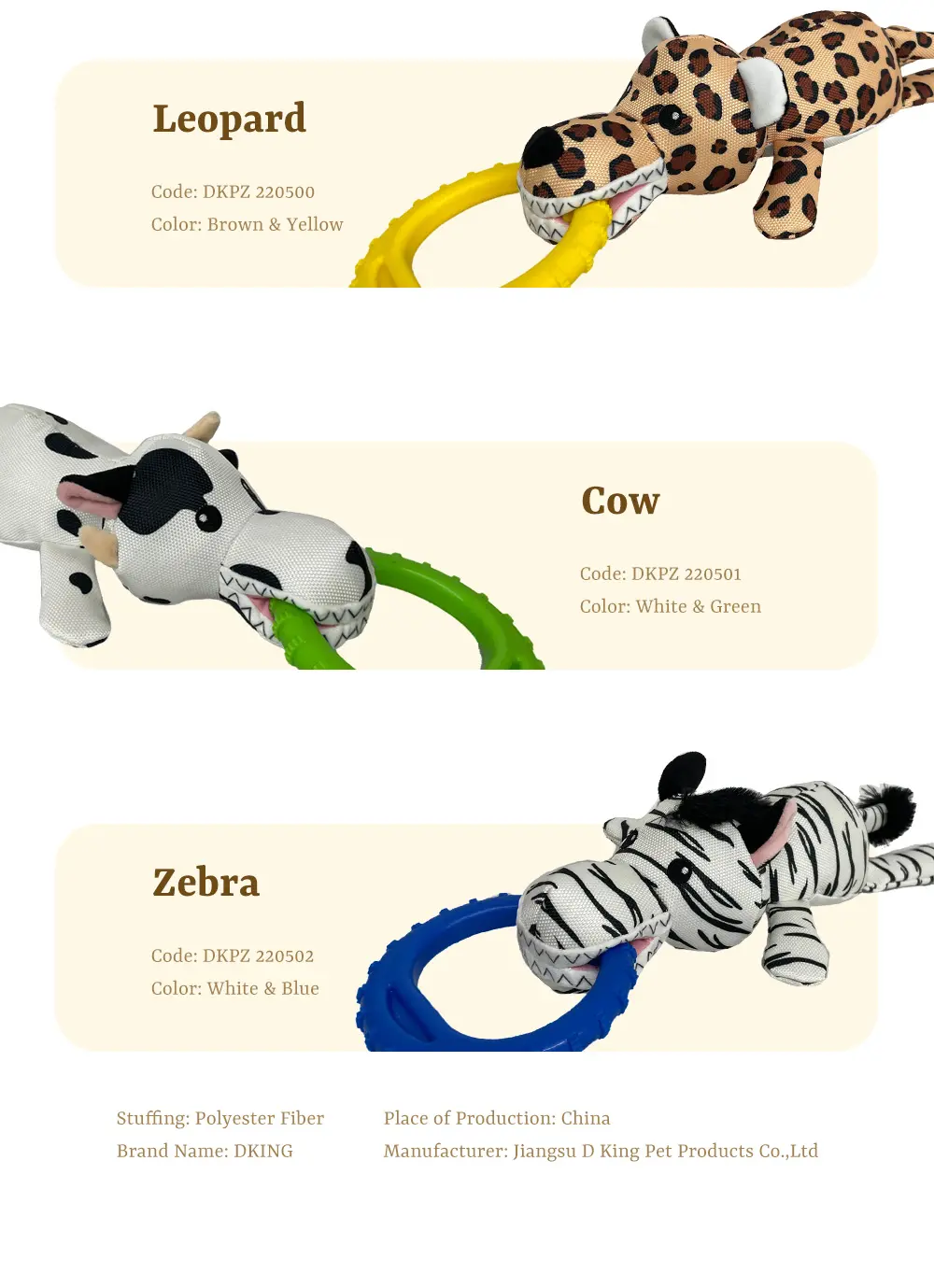Fun Dog Interactive Plush Toys:Tiger,Lion,Leopard,Cow,Zebra,Zebra (9)