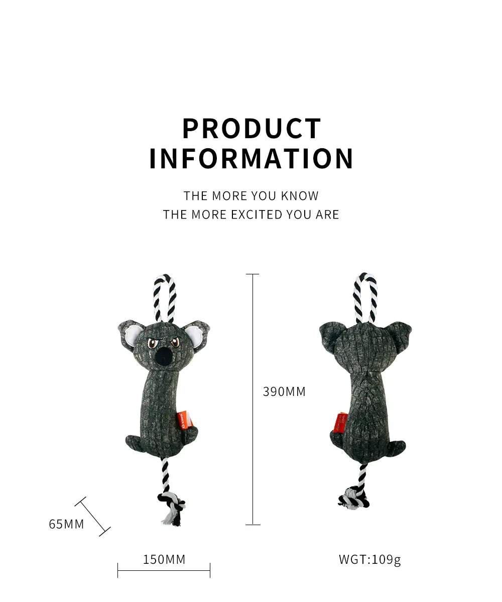2025 New Product Classic Animal Shape Sturdy Dog Toy Collection Knotted Koala (7)