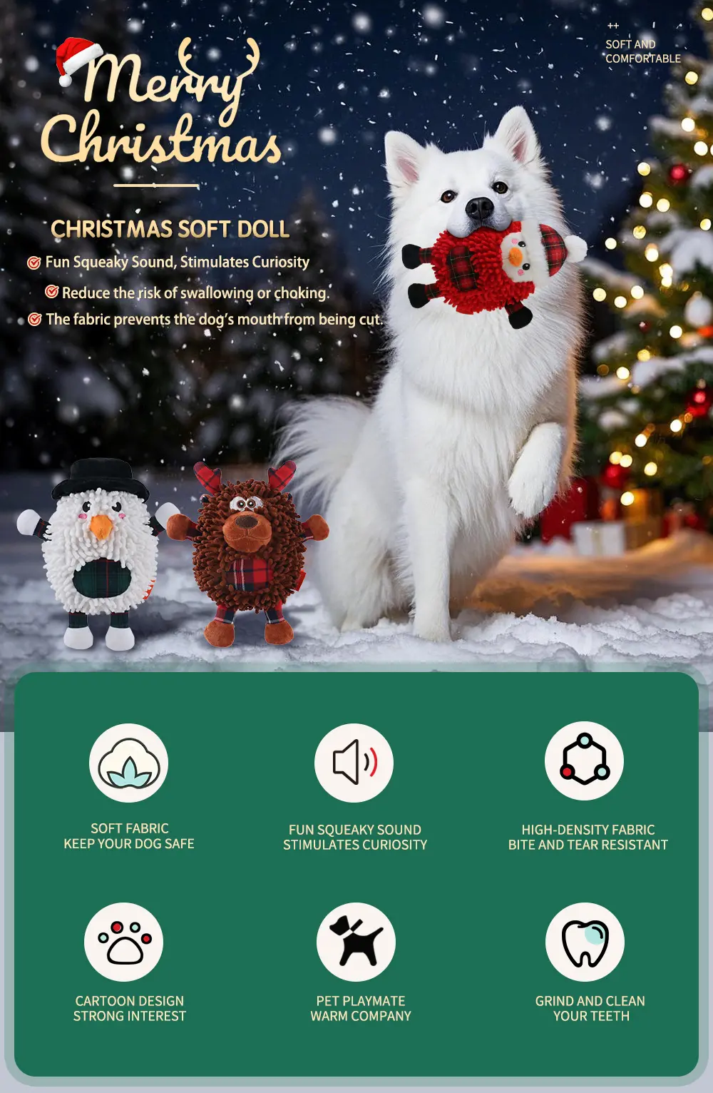 The Joyful Season Of Christmas, With Soft Plush Pet Toys Warmly Accompanying Soft Penguin, Soft Snow Man, Soft Reindeer (6)