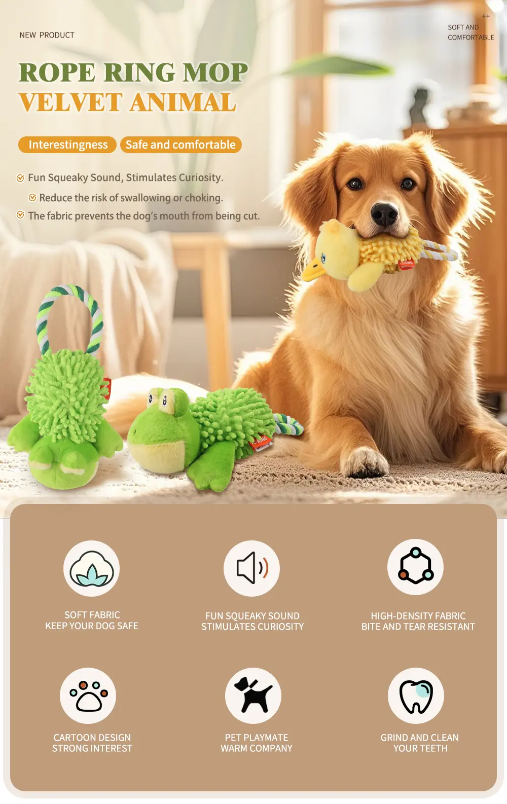 Pet Rope Toy Combines cute animals with rope, safe and comfortable