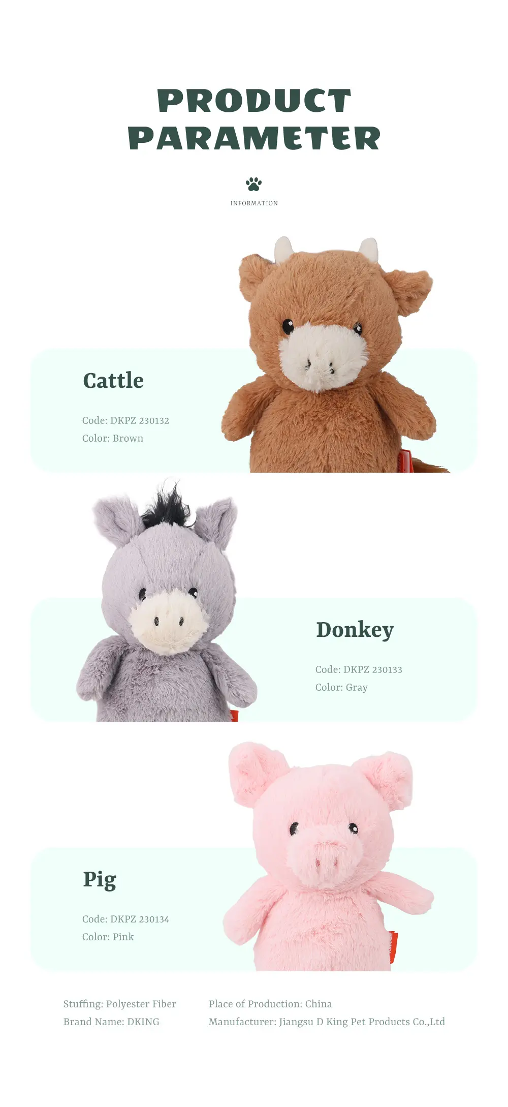 Plush Toy Series, Cute And Diverse, Soft And Comfortable, Safe Companionship:Cattle,Donkey,Pig (6)