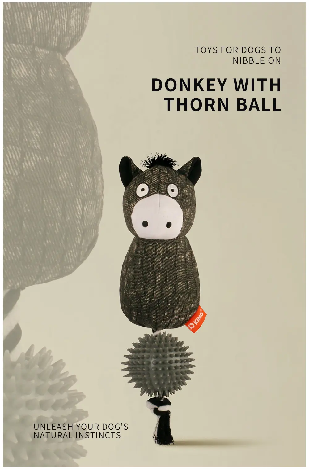 2025 New Product Classic Animal Shape Sturdy Dog Toy Collection Donkey with Thorn Ball (6)